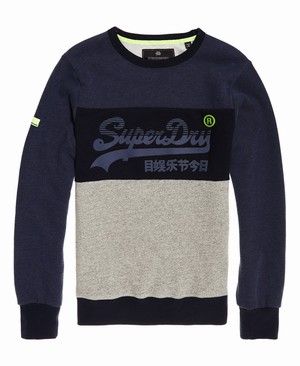 Superdry Vintage Logo Panel Férfi Pulóver Szürke/Sötétkék | SHQPE0185